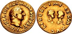Roman Imperial Vitellius. AD 69. AV Aureus (17mm, 6.35 g, 6h). Rome mint. A VITELLIVS GERM IMP AVG TR P, laureate head right / LIBERI • IMP • GERM • AVG •, confronted, draped busts of Vitellius' son, 