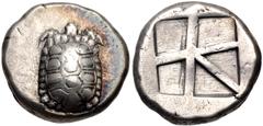 Greek ISLANDS off ATTICA, Aegina. Circa 456/45-431 BC. AR Stater (20mm, 12.33 g, 6h). Land tortoise with segmented shell / Large square incuse with skew pattern. Meadows, Aegina, Group IIIb; HGC 6, 43