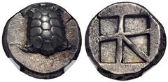 Greek ISLANDS off ATTICA, Aegina. Circa 456/45-431 BC. AR Stater (19.5mm, 12.33 g, 6h). Land tortoise with segmented shell / Large square incuse with skew pattern. Meadows, Aegina, Group IIIb; HGC 6, 