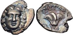 Greek ISLANDS off CARIA, Rhodos. Rhodes. Circa 205-190 BC. AR Drachm (14mm, 2.44 g, 7h). Gorgos, magistrate. Head of Helios facing slightly right / Rose with bud to right; ΓOPΓOΣ above, [control mark 
