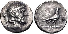 Greek LYCIA, Oinoanda. Circa 200 BC. AR Didrachm (20.5mm, 7.52 g, 12h). Laureate head of Zeus right; B and scepter to left / Eagle standing right on winged thunderbolt; grape bunch and Γ to right. Ash