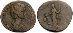 Manlia Scantilla. Augusta, AD 193. Æ Sestertius (30mm, 24.98 g). Rome mint. Draped bust right / Juno standing facing, head left, holding patera and sceptre; peacock at feet. RIC IV 18a (Didius Julianu