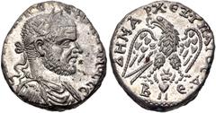 Selections from the Michel Prieur Collection CYRRHESTICA, Beroea. Macrinus. AD 217-218. AR Tetradrachm (22.5mm, 13.22 g, 6h). Laureate, draped, and cuirassed bust right / Eagle standing facing, head a