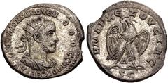 Selections from the Michel Prieur Collection SELEUCIS and PIERIA, Antioch. Volusian. AD 251-253. BI Tetradrachm (26mm, 11.67 g, 11h). 1st officina. Radiate, draped, and cuirassed bust right; • below /