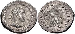 Selections from the Michel Prieur Collection SELEUCIS and PIERIA, Antioch. Volusian. AD 251-253. BI Tetradrachm (27mm, 14.01 g, 7h). 6th officina. Radiate, draped, and cuirassed bust right; ς below / 