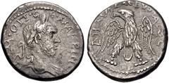 Selections from the Michel Prieur Collection PHOENICIA, Aradus. Macrinus. AD 217-218. AR Tetradrachm (26mm, 12.39 g, 6h). Struck AD 215-217. Laureate head right, slight drapery / Eagle standing facing