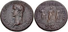 Roman Imperial Gaius (Caligula). AD 37-41. Æ Sestertius (34.5mm, 25.14 g, 6h). Rome mint. Struck AD 37-38. C CAESAR AVG GERMANICVS PON M TR POT, laureate head left / AGRIPPINA on left, DRVSILLA above,