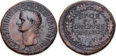 Roman Imperial Gaius (Caligula). AD 37-41. Æ Sestertius (35mm, 27.92 g, 6h). Rome mint. Struck AD 40-41. C • CAESAR • DIVI • AVG • PRON • AVG • P • M • TR • P • IIII • P • P •, laureate head left / S 