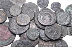 Large Lots ROMAN. Imperial. Lot of forty (40) late Roman bronze isseus. Includes: Antoniniani (2), Folles (4), Centenionali (32) and barbarous pieces in the style of Constantius/Constans. Also include