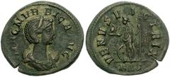 Magnia Urbica. Wife of Carinus, Augusta, AD 283-285. Antoninianus (22mm, 3.17 g). Rome mint. Diademed and draped bust right, resting on a crescent / Venus standing left, holding helmet and sceptre; sh