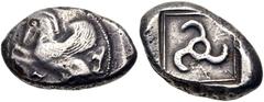 Greek DYNASTS of LYCIA. Khinakha(?). Circa 440/30-400 BC. AR Stater (21mm, 9.94 g). Uncertain mint (Limyra?). Pegasos flying left; uncertain linear symbol above and below; all on convex circular shiel