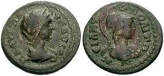 MYSIA, Miletopolis. Plautilla. Augusta, AD 202-205. Æ 20mm (4.02 g). Draped bust right / Helmeted bust of Athena right, wearing aegis. SNG France -; BMC -; SNG von Aulock -; SNG Copenhagen -; Mabbott 