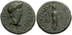 LYDIA, Maeonia. Nero. AD 54-68. Æ 18mm (4.03 g). Menekrates, strategos. Struck circa AD 65. Laureate head right / Veiled goddess standing right, holding sceptre over shoulder. RPC I 3011; SNG Copenhag