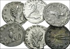 ROMAN. Imperial. Lot of six attractive AR Antoniniani of the Valerian dynasty. Includes: Valerian I. Sol // Gallienus. Clasped hands // Gallienus. Soldier trampling enemy // Salonina. Dea Segetia with