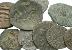 BYZANTINE. Late. Lot of nine Æ and BI. Constans II. Follis. Constantinople mint or imitative. Cf. SB 1000 // Constantine IV. Decanummium. Constantinople mint. DOC II 38; SB 1182 // Follis. Syracuse mi