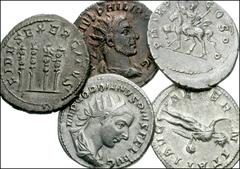 ROMAN. Imperial. Lot of five AR Antoniniani, Gordian III and Philip I. Includes: Gordian III / Gordian on horse left. RSC 219 // Same / Sol. RSC 41 // Same / Hercules. RSC 404 // Philip I / Annona. RS