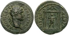 LYDIA, Nacrasa. Trajan. AD 98-117. Æ 20mm (5.66 g). Laureate head right / Artemis standing right, drawing bow, within tetrastyle temple. SNG von Aulock 3035; SNG Copenhagen 298. VF, dark brown patina 