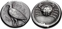 SICILY, Akragas. Circa 465/4-446 BC. AR Tetradrachm (17.54 g, 1h). Sea eagle standing left / Crab within shallow incuse circle. Lee Group I; SNG ANS 973 (same dies). VF, toned, light scratches under t