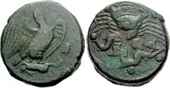 SICILY, Akragas. Circa 420-406 BC. Æ Hemilitron (24.71 g, 6h). Eagle standing right, head raised, on dead hare / Crab; below, Triton right, blowing into conch-shell; six pellets around. Westermark, Fi