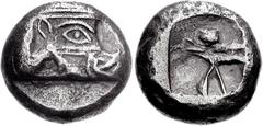 LYCIA, Phaselis. Circa 530-500 BC. AR Stater (10.86 g, 4h). Prow of galley right, terminating in a boar's forepart / Incuse square bisected with two parallel lines; one half further divided by L-shape