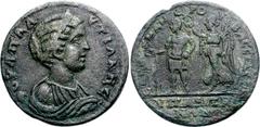 LYDIA, Hypaepa. Plautilla. Augusta, AD 202-205. Æ 30mm (14.93 g, 6h). Draped bust right, wearing stephane / Caracalla standing left, being crowned by Nike holding palm. SNG München -; BMC 47; SNG Cope