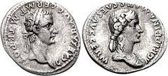 Gaius (Caligula), with Agrippina Senior. AD 37-41. AR Denarius (3.75 g, 4h). Rome mint. Struck AD 37-38. Laureate head of Gaius (Caligula) right / Draped bust of Agrippina right. RIC I 14; RSC 2. VF, 