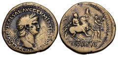 Roman Imperial Nero. AD 54-68. Æ Sestertius (35mm, 23.04 g, 12h). Uncertain Balkan/Thracian mint. Struck circa AD 63. Laureate bust right, wearing aegis / Nero on horse prancing right, with foot-soldi