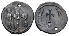 Byzantine Heraclius, with Heraclius Constantine and Heraclonas. 610-641. AR Miliaresion (20mm, 3.78 g, 6h). 'Ceremonial' coinage. Constantinople mint. Struck AD 638-641. Heraclonas, Heraclius, and Her