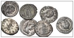 Large Lots ROMAN. Imperial. Lot of seven (7) AR Denarii of Elagabalus and Julia Maesa. Includes: Elagabalus (6) // Julia Maesa (1). Toned. VF to EF. LOT SOLD AS IS, NO RETURNS. Seven (7) coins in lot.