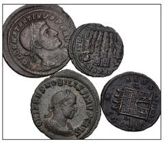 Large Lots ROMAN. Imperial. Lot of four (4) bronze issues from Constantine I to Delmatius. Includes: Constantine I. Æ Follis // Crispus. Æ Follis // Constantius II. Æ Follis // Delmatius. Æ. VF to Goo