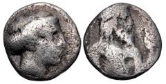 Greek THESSALY, Larissa. Circa 356-337 BC. AR Trihemiobol (10mm, 1.03 g, 6h). Head of the nymph Larissa right / Half-length bust of Asklepios right, holding herbs(?). BCD Thessaly II 276 (same dies [h
