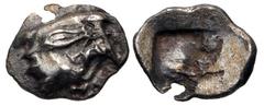 Greek WESTERN ASIA MINOR, Uncertain. Late 6th-early 5th centuries BC. AR Tetartemorion (7mm, 0.15 g). Head left, wearing close-fitting cap(?) / Incuse punch. Unpublished in the standard references. Ed