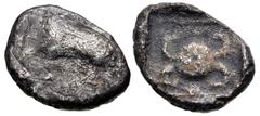 Greek DYNASTS of LYCIA. Uncertain dynast. Circa 490/80-440/30 BC. AR Hemistater (16mm, 5.30 g). Uncertain design (degraded die) / Central round shield decorated with triskeles, set on tetraskeles; all