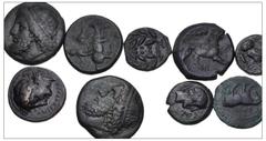 Large Lots GREEK. Magna Graecia & Sicily. Lot of nine (9) Sicilian bronze issues. Includes the following cities: Gela // Himera // Kamarina // Leontini // Syracuse (5). Fine to VF condition. LOT SOLD 