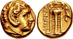 Greek MACEDON, Philippi. Circa 356-345 BC. AV Stater (15mm, 8.57 g, 12h). Head of Herakles right, wearing lion skin / Tripod; ΦIΛIΠΠΩN up left field; to right, head of stag right. Bellinger, Philippi 