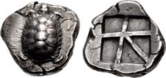 Greek ISLANDS off ATTICA, Aegina. Circa 456/45-431 BC. AR Stater (21.5mm, 12.33 g, 2h). Land tortoise with segmented shell / Large square incuse with heavy skew pattern. Meadows, Aegina, Group IIIb; M
