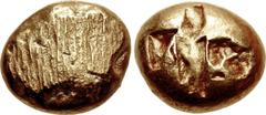 Greek IONIA, Uncertain. Circa 650-600 BC. EL Hemistater (14mm, 7.17 g). Lydo-Milesian standard. Flattened striated surface / Two incuse squares flanking central rectangular incuse. Weidauer Group II, 