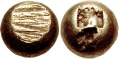 Greek IONIA, Uncertain. Circa 650-600 BC. EL Hekte – Sixth Stater (8.5mm, 2.37 g). Lydo-Milesian standard. Flattened striated surface / Two incuse squares. Weidauer Group II, 6–8; Karwiese, Artemision