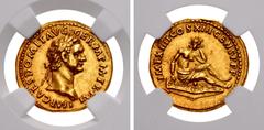 Roman Imperial Domitian. AD 81-96. AV Aureus (20mm, 7.61 g, 6h). "Germania Capta" commemorative. Rome mint. Struck 1 January-13 September AD 87. IMP CAES DOMIT AVG • GER • M P M • TR • P • VI, laureat