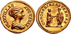 Roman Imperial Plautilla. Augusta, AD 202-205. AV Aureus (20mm, 7.34 g, 12h). Rome mint. Struck under Caracalla, AD 202-205. PLAVTILLAE AVGVSTAE, draped bust right, wearing her hair in waves and bound