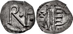 Early Medieval CAROLINGIANS. Pépin 'le Bref' (the Short). King of the Franks, 754/5-768. AR Denier (15mm, 0.84 g, 11h). Ande[cavis] (Angers) mint. Struck circa AD 754-768 . Large R • P • (Rex Pipinus)