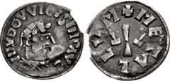 Early Medieval CAROLINGIANS. Louis 'le Pieux' (the Pious). As Emperor Louis I, 814-840. AR Denier (20mm, 1.31 g, 6 or 12h). Class 1. Metallum (Melle) mint. Struck 814-819. HLVDOVVICVS IMP AVG, laureat