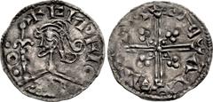 World DENMARK. Svend II Estridsen. 1047-1075. AR Penny (16mm, 0.73 g). West Danish standard. Viborg mint. + (quadrate C)(ИP)I-IO • O •, draped bust left with wild hair, holding lis-tipped scepter; pel