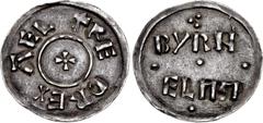 British ANGLO-SAXON, Kings of Wessex. Alfred the Great. 871-899. AR Penny (21mm, 1.56 g, 2h). Two-line ('Guthram') type. Uncertain mint; Beorhthelm, moneyer. Struck circa 880-899. ΛEL FRE DREX, small 