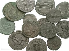 ROMAN. Imperial. 4th century Constantinian Æ. Includes: Constantine. Treveri mint / Sol // Same / Globe on altar // Same / SARMATIA DEVICTA // Same. Ticinum mint / Virtus standing // Same. Rome mint. 