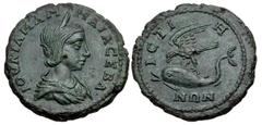 Roman Provincial MOESIA INFERIOR, Istrus. Julia Mamaea. Augusta, AD 222-235. Æ (24.5mm, 9.06 g, 12h). Draped bust right, wearing stephane / Sea-eagle flying left above dolphin. AMNG I 520 var. (rev. l