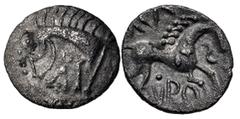 British CELTIC, Iceni. "Cani Duro". Circa AD 10-20. AR Unit (14mm, 0.78 g, 11h). Cani Duro (Icenian D) type. Boar standing right; Å below / Horse leaping right. Allen, Coins 71-5; Van Arsdell 663-1; A