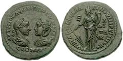 MOESIA INFERIOR, Marcianopolis. Philip I, with Otacilia Severa. AD 244-249. Æ Pentassarion (28mm, 15.08 g). Prastina Messallinus, consular legate. Laureate, draped and cuirassed bust of Philip right a