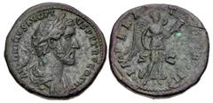 Roman Imperial Antoninus Pius. AD 138-161. Æ Sestertius (33mm, 27.56 g, 11h). British Victory issue. Rome mint. Struck AD 143-144. ANTONINVS AVG PI VS P P TR P COS III, laureate and draped bust right 