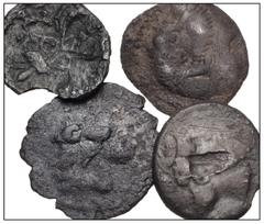 Large Lots GREEK. Magna Graecia & Sicily. Lot of four (4) AR Litrai. Includes: Katane (2) // Leontini // Naxos. Fine, toned, most with some roughness, one Katane with an edge chip. LOT SOLD AS IS, NO 